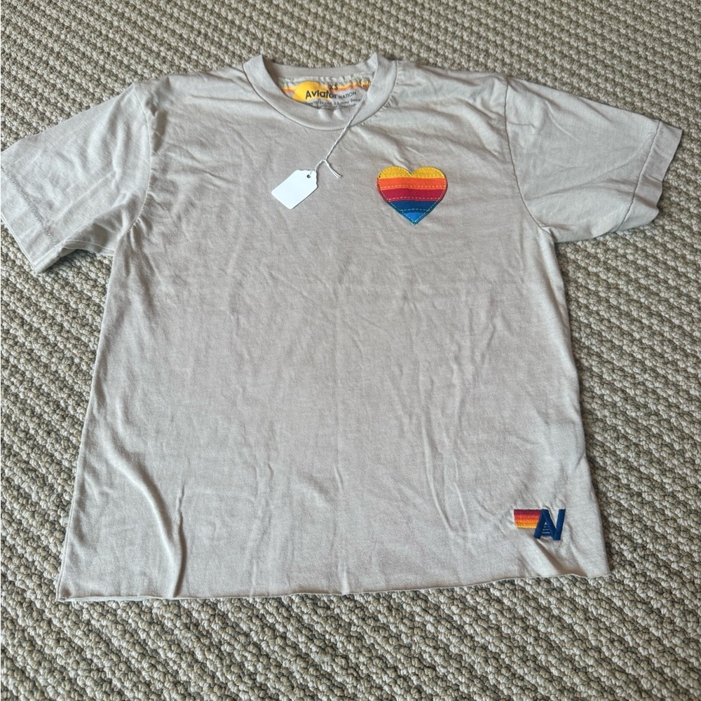Aviator Nation Heart Stitch boyfriend tee XS NWT
